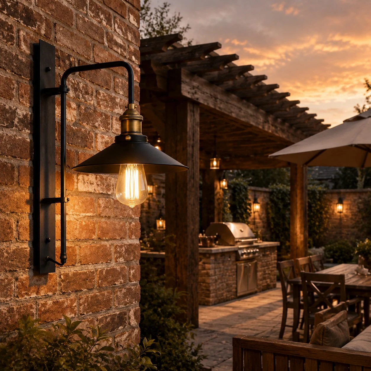 Solenvo dark bronze outdoor wall lamp scene view