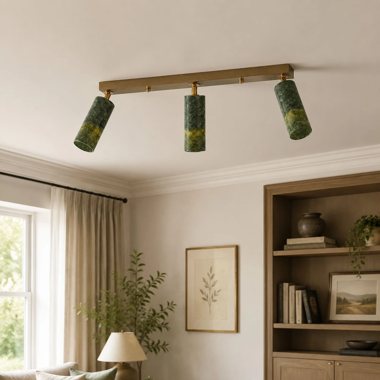 Green jade brass ceiling light detail 12