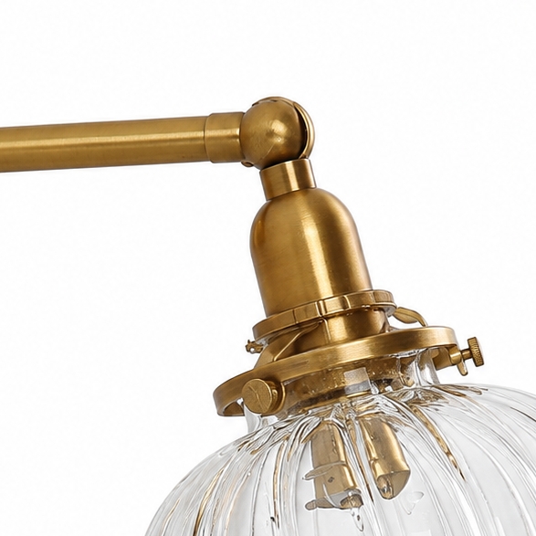 Brass socket hardware and glass shade connection detail