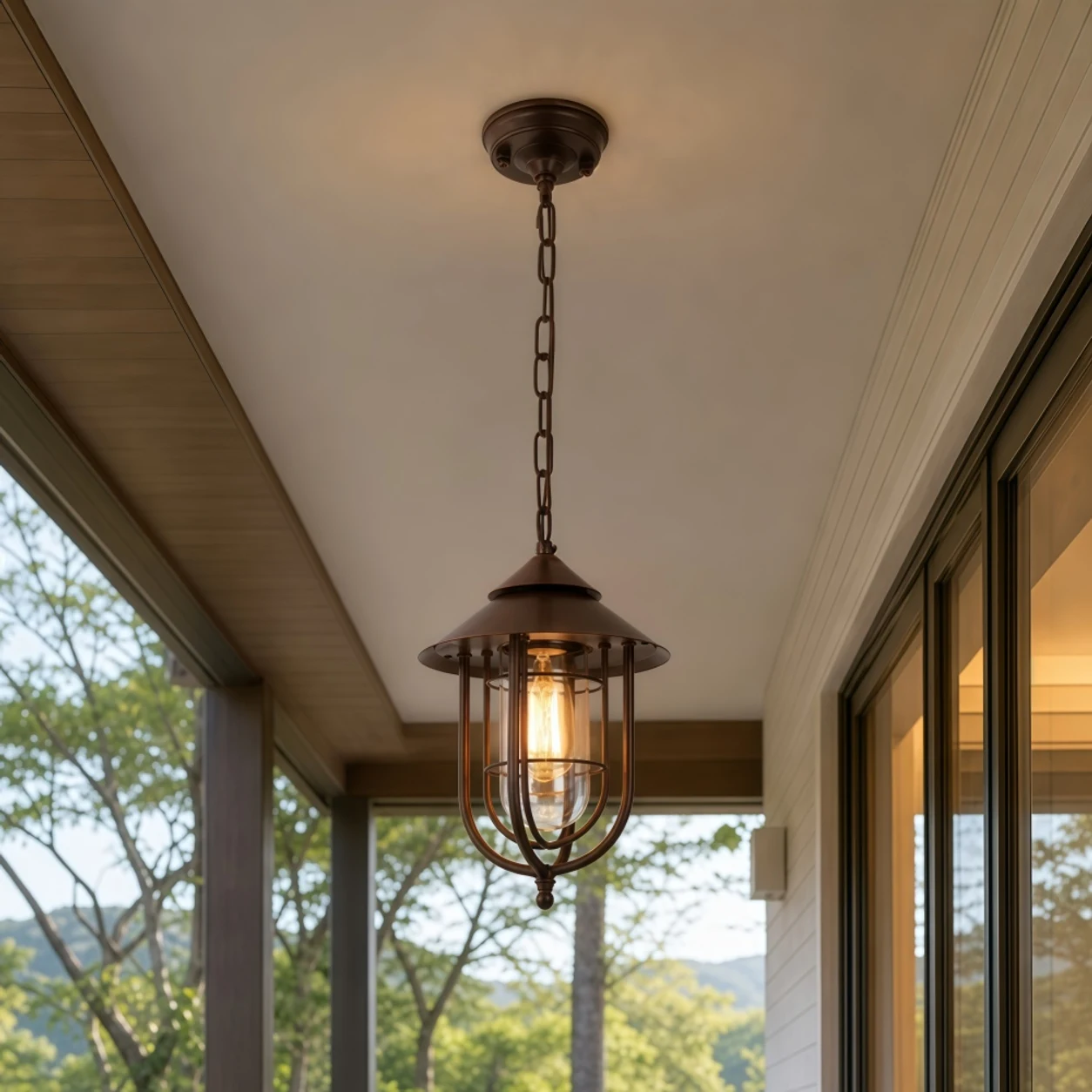 Patnox Outdoor Glass Pendant Lamp scene and detail