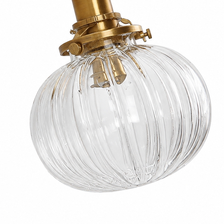 Close view of the clear ribbed glass shade