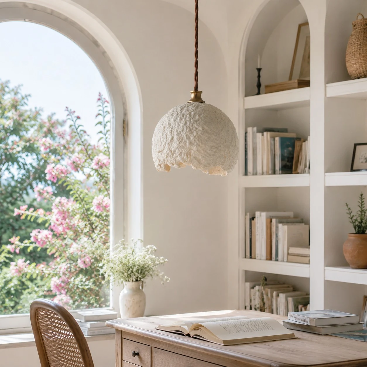 Paper pendant light in room setting