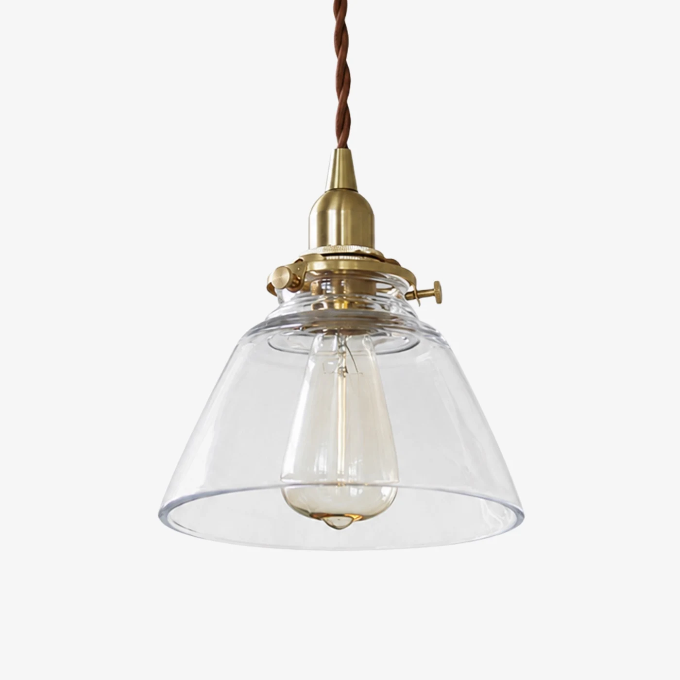 Brass glass pendant light on a clean white background