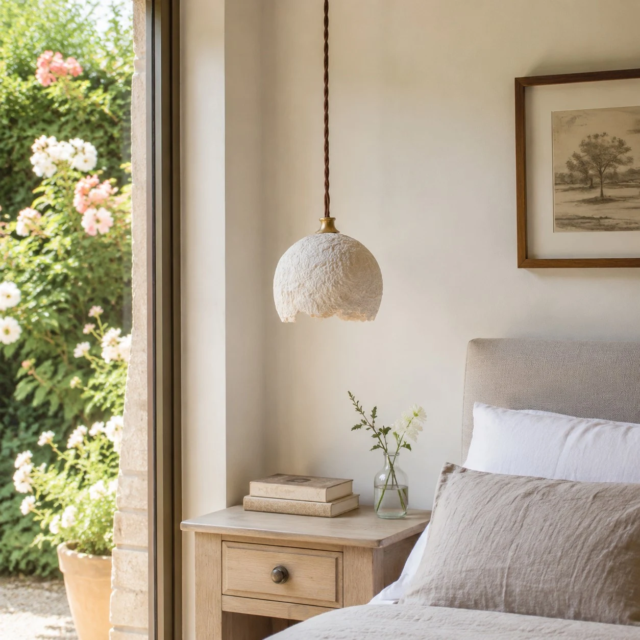Paper pendant light in room setting