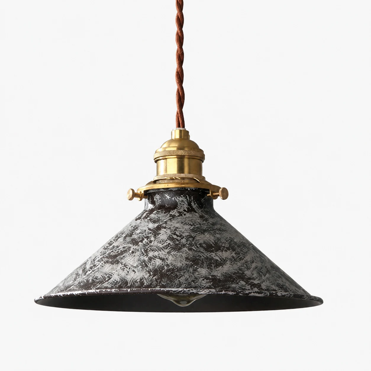 Distressed grey white cone pendant lamp on white background