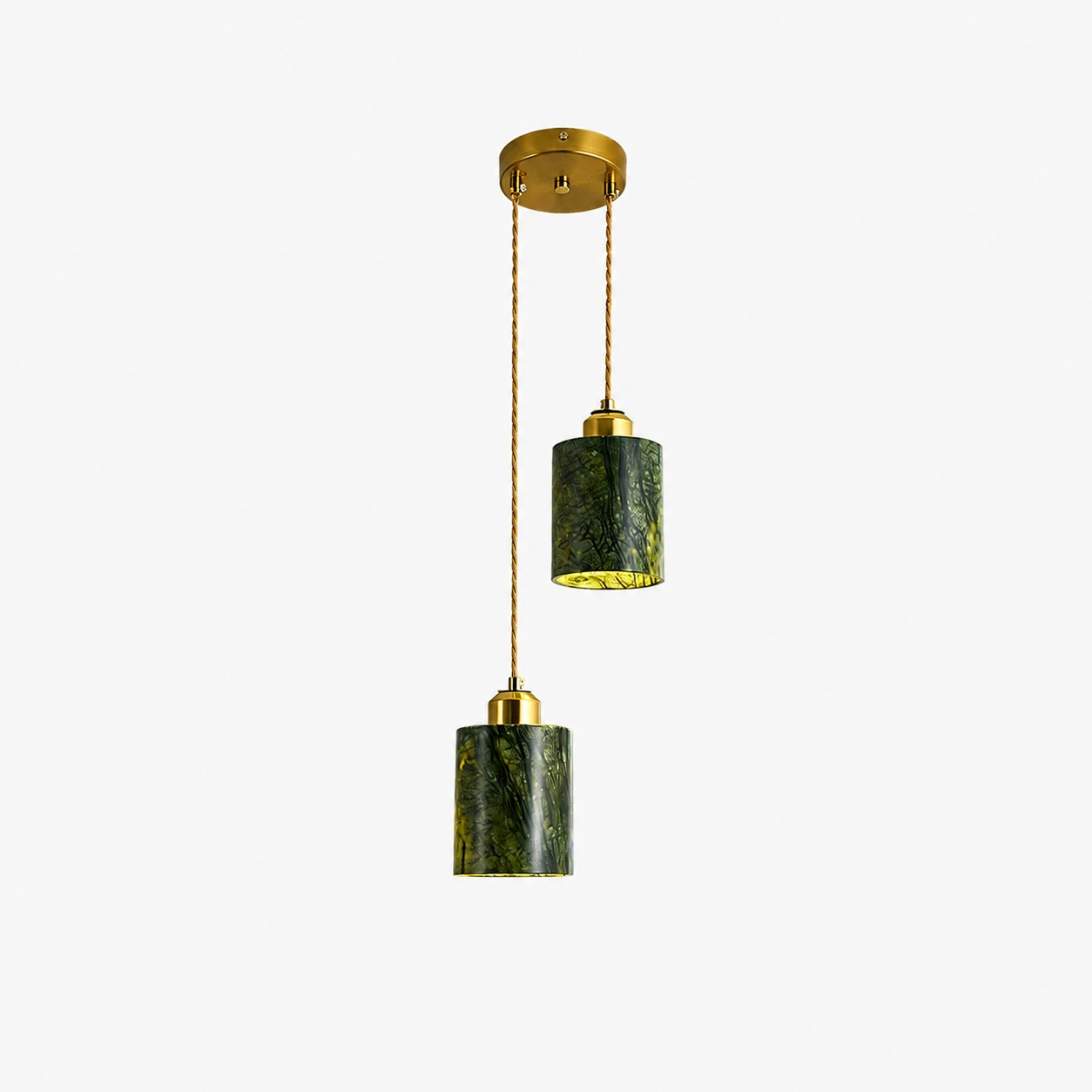 Two head green jade cylinder pendant lamp with 3.9 inch / 10 cm shades