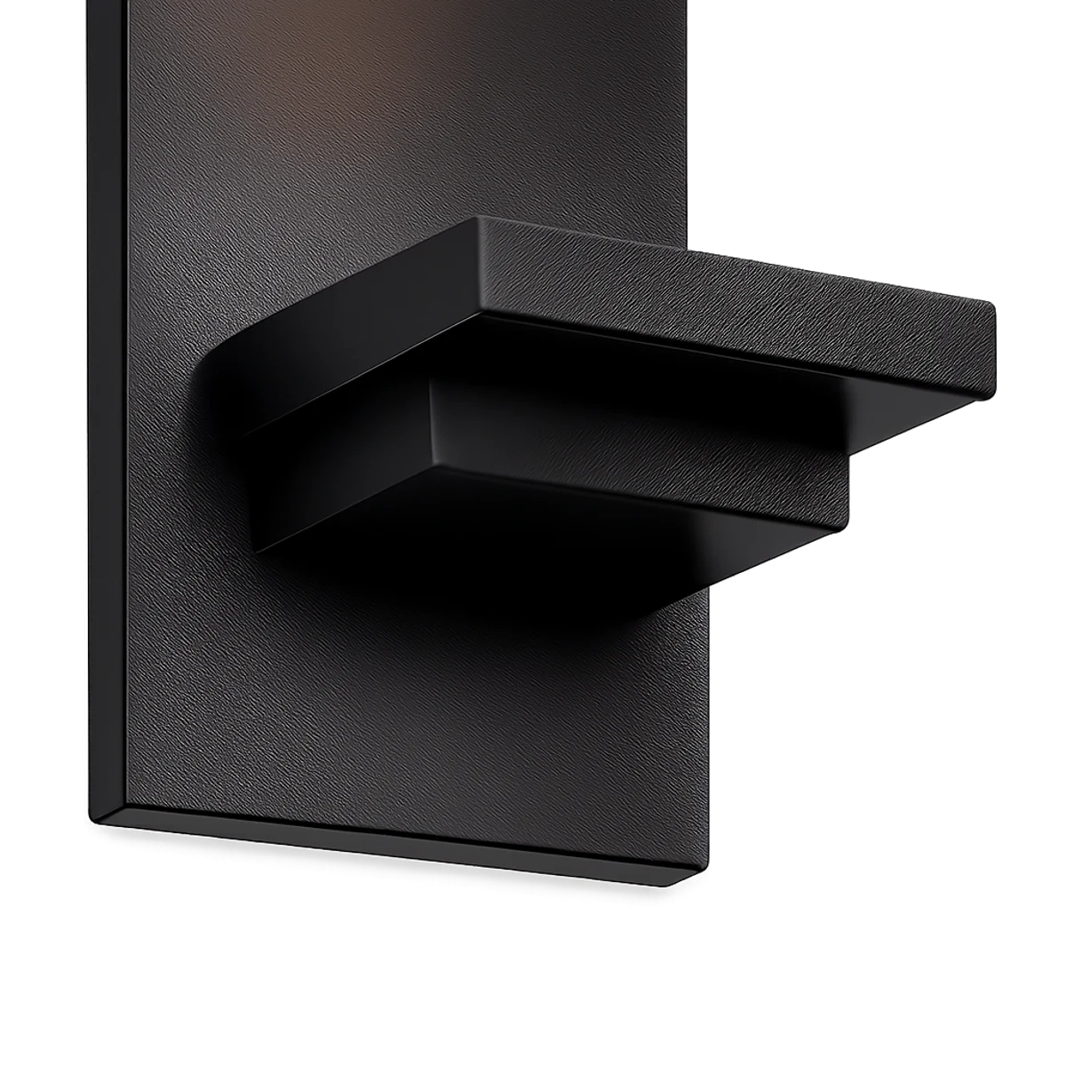 Black metal wall plate and shelf detail