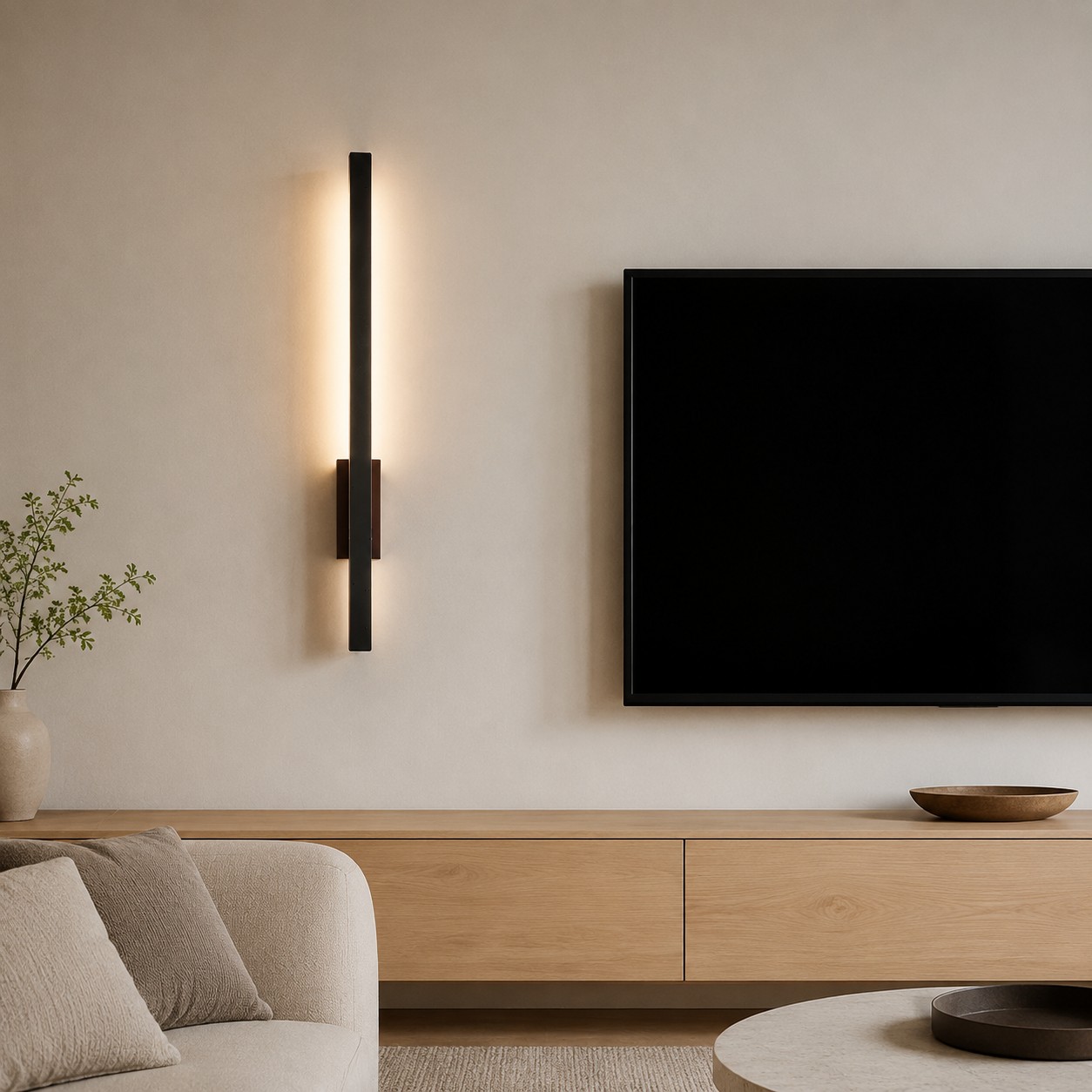 Linear Travertine And Wood LED Wall Light