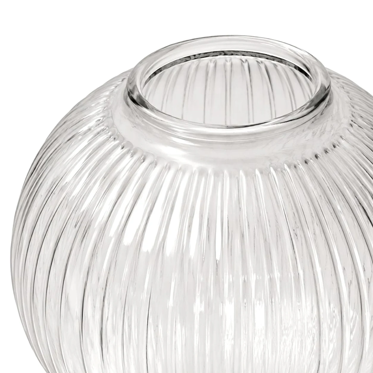 Close detail of ribbed clear glass shade opening