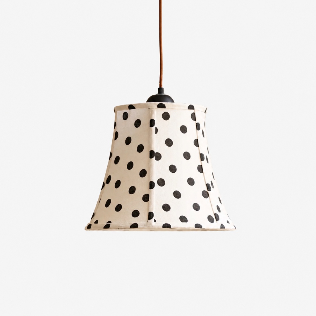 Black and white polka dot wood and fabric pendant lamp