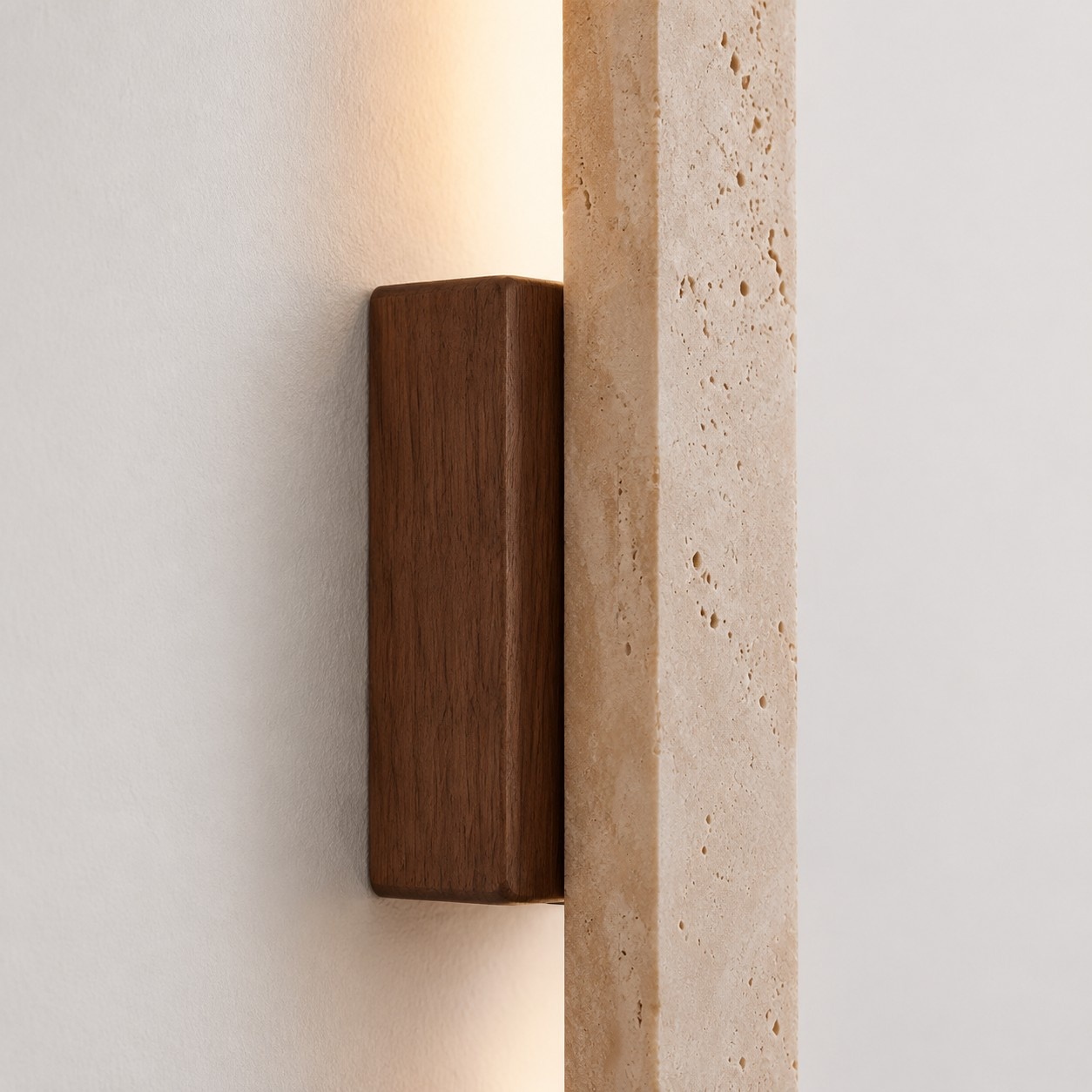 Linear Travertine And Wood LED Wall Light