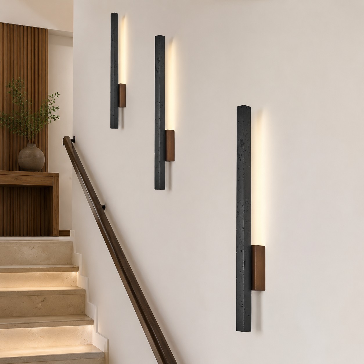 Linear Travertine And Wood LED Wall Light