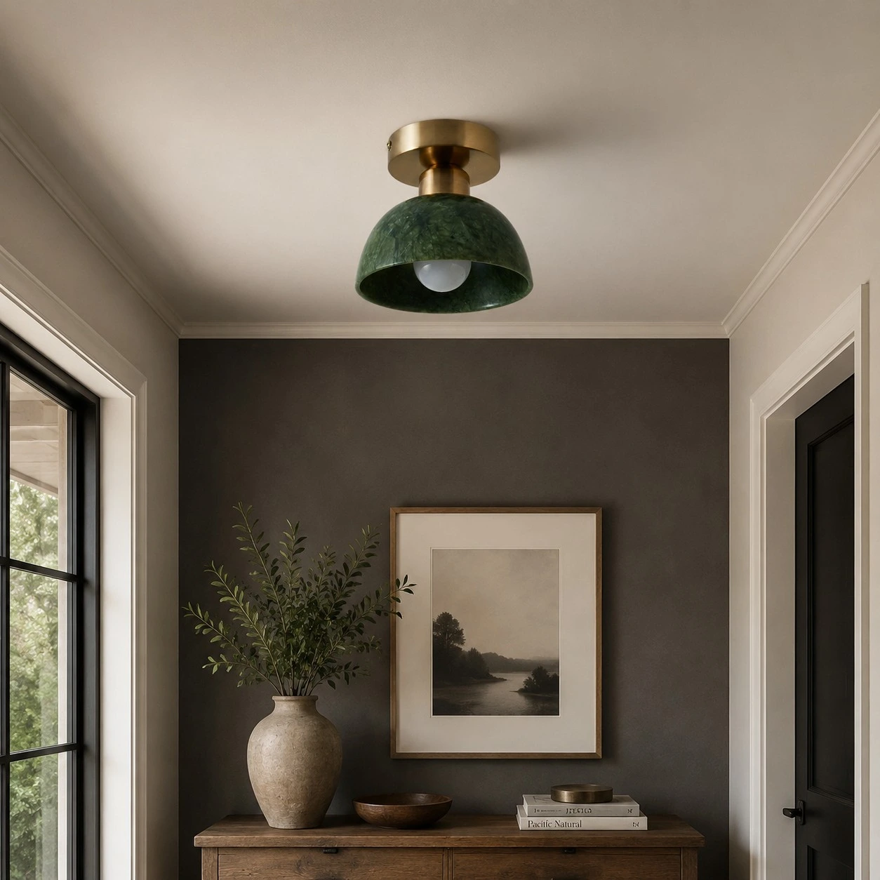 Green jade brass ceiling light detail 09