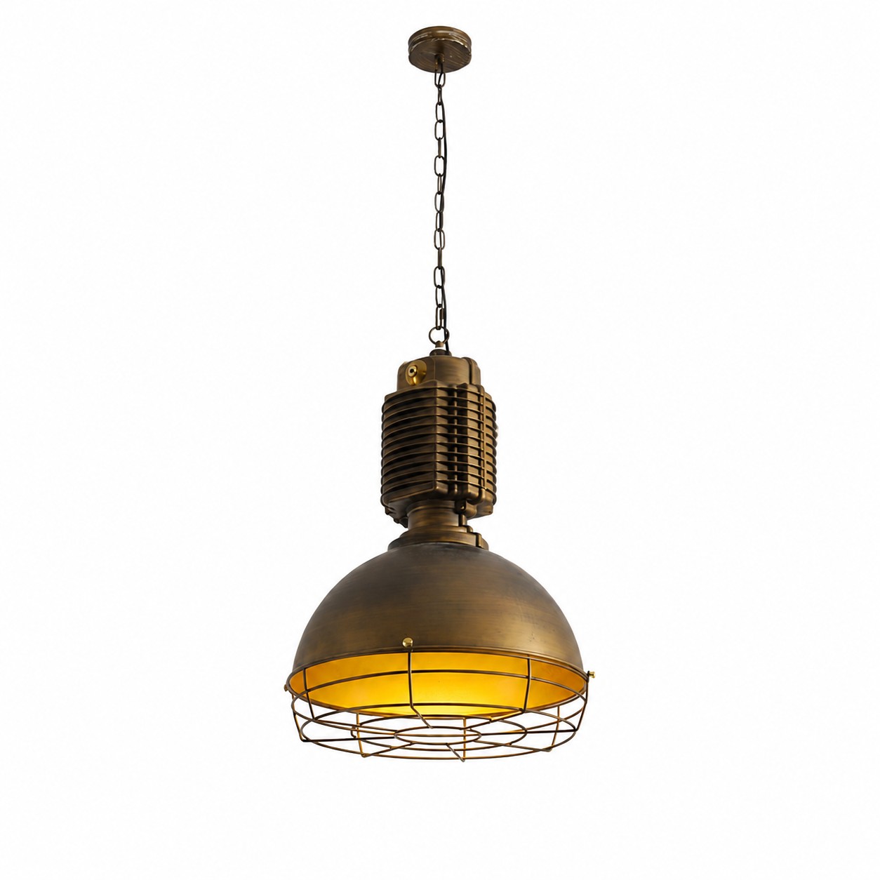 Antique brass finish pendant light on white background