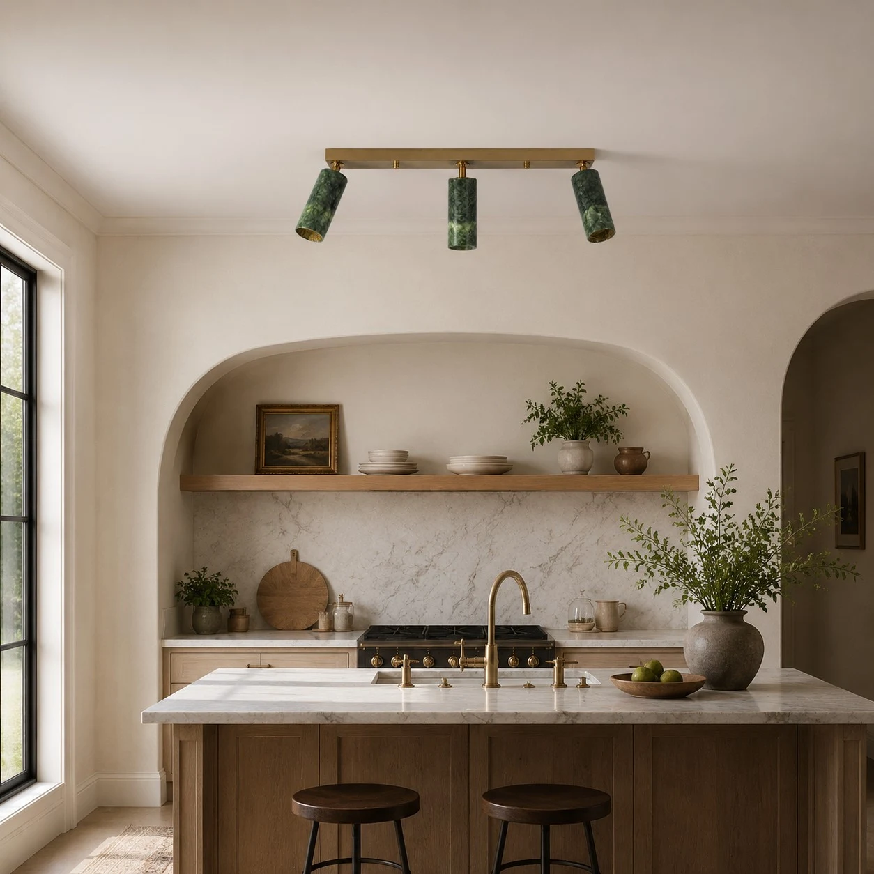 Three-light linear above kitchen