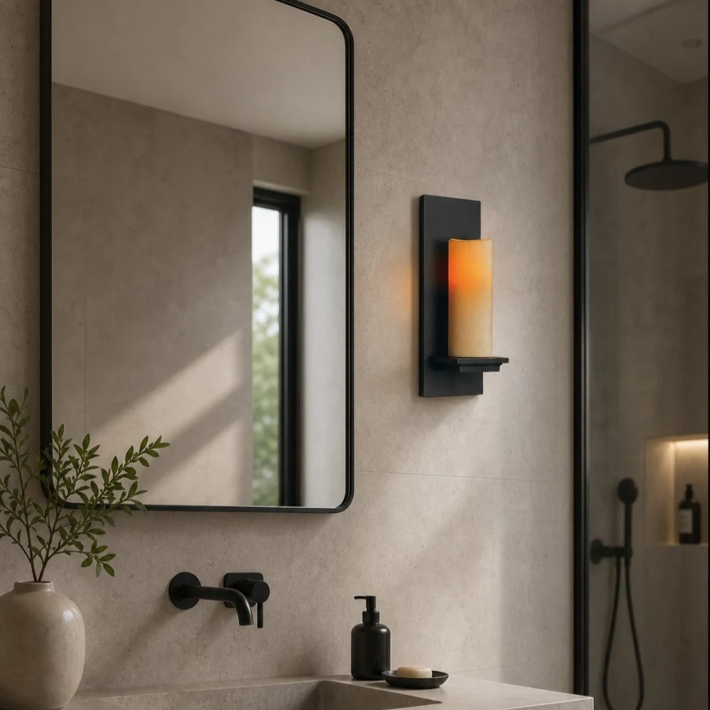 Jade wall lamp in bathroom vanity setting