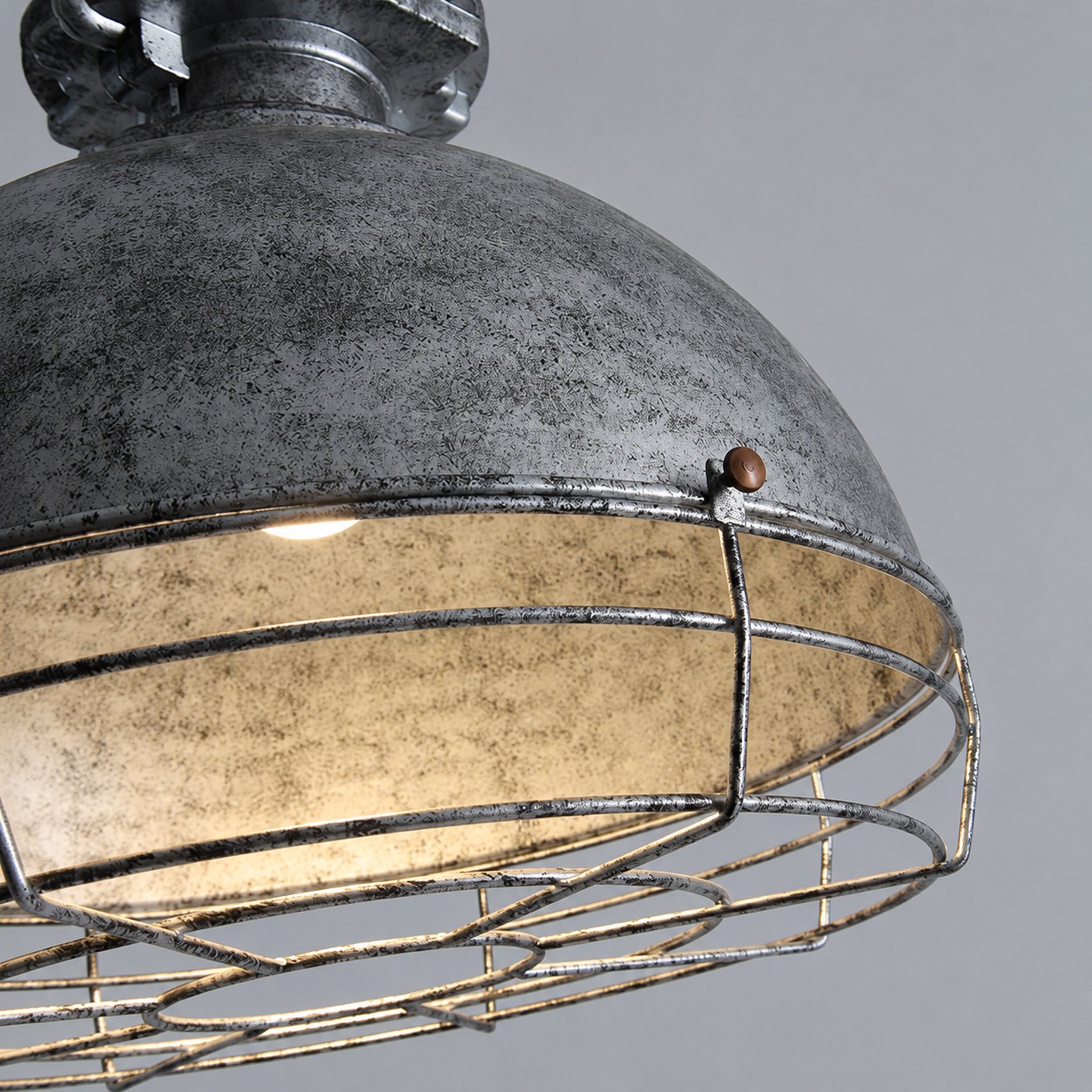 Weathered shade and protective cage detail