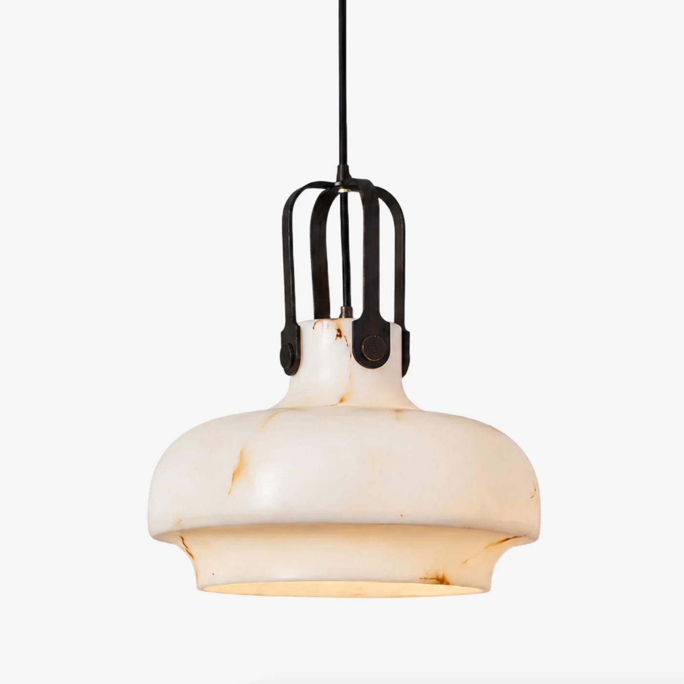 Faux alabaster pendant light on a clean white background