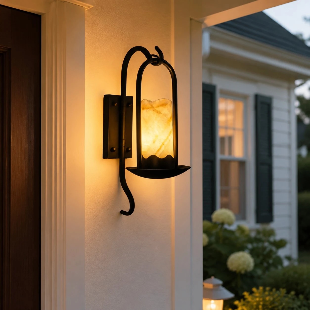 Black metal marble glass wall sconce