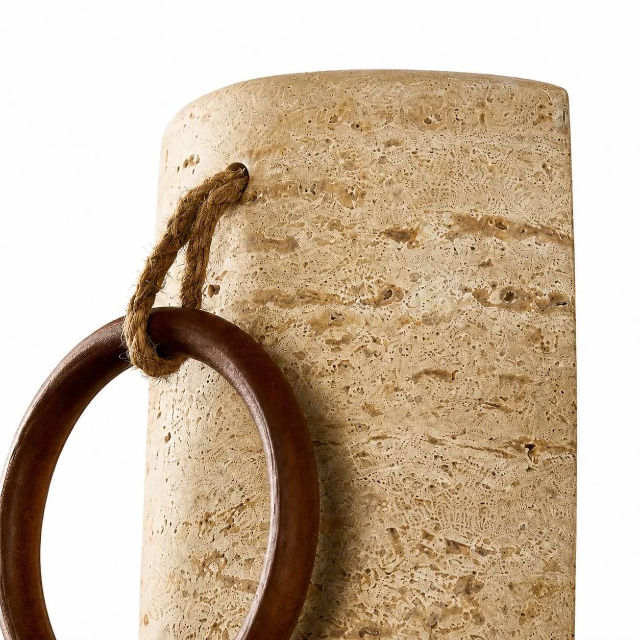 Travertine wood ring wall sconce detail