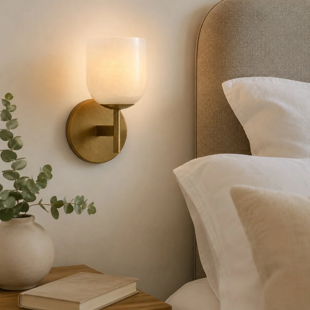 Marble wall sconce in a bedroom setting