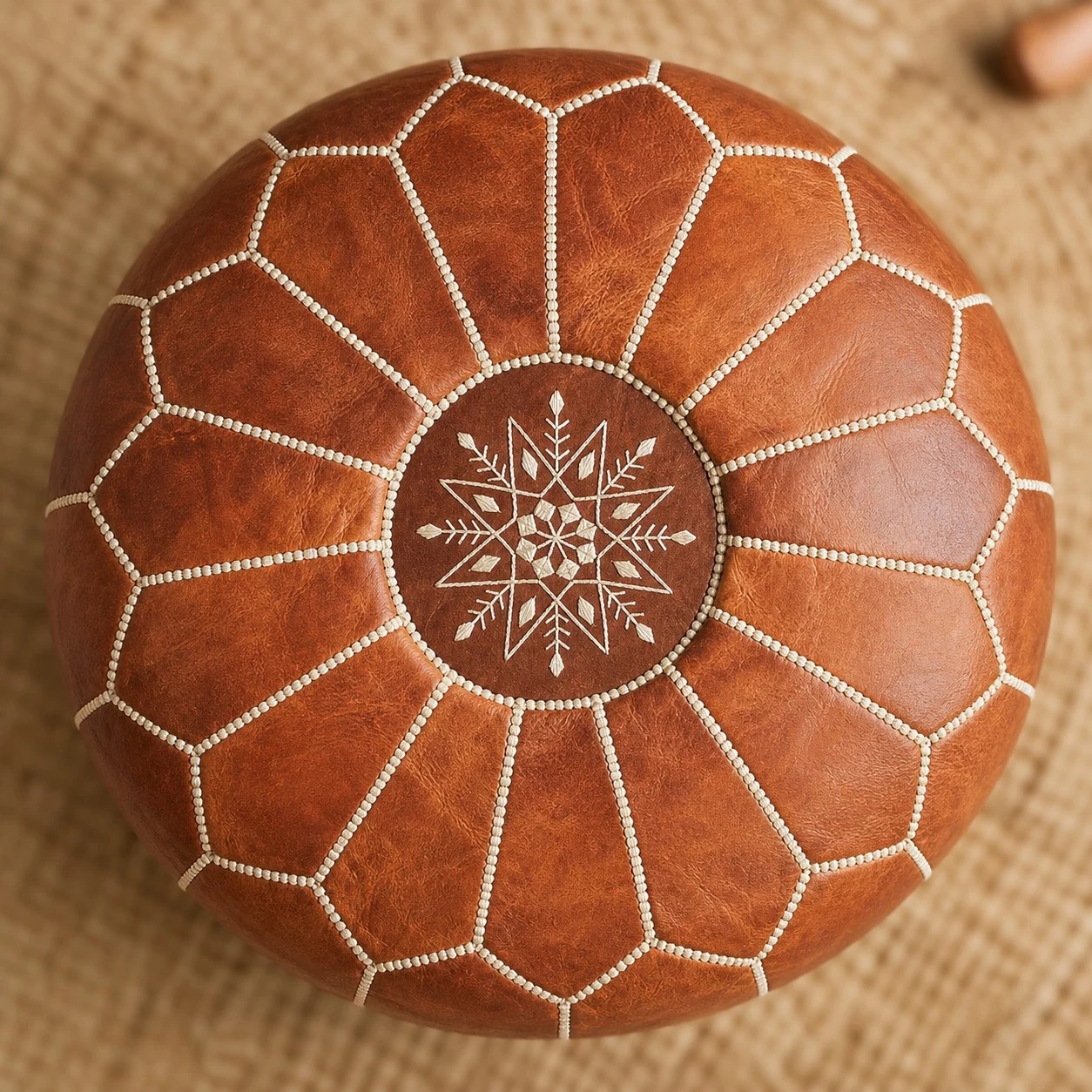 brown Moroccan pouf stitched detail