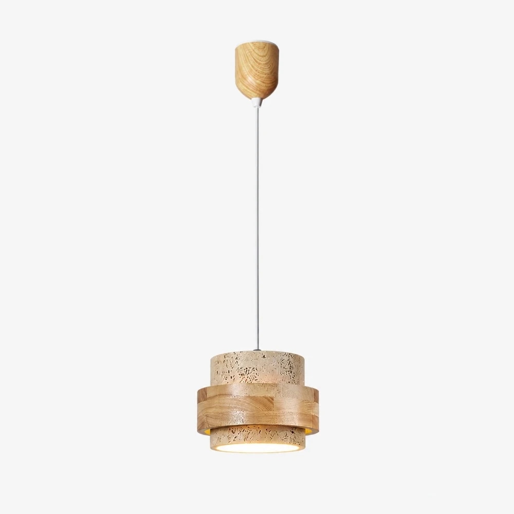 Travertine wood cordless rechargeable pendant lamp full view