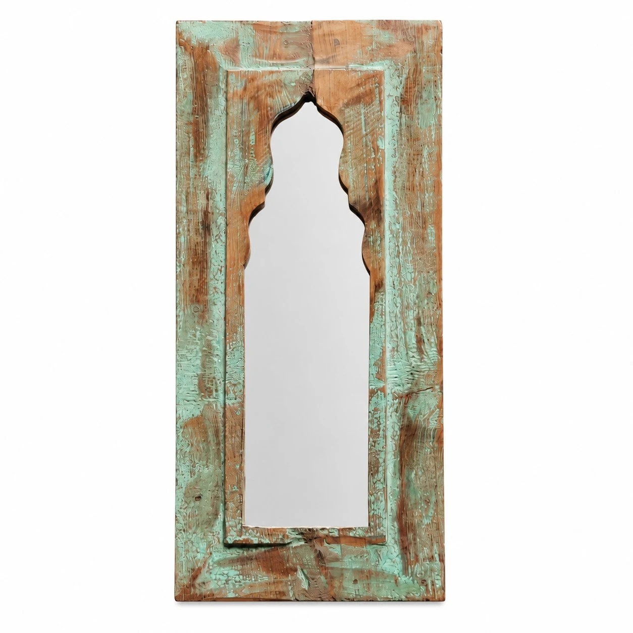 Rustic Carved Wood Arch Wall Mirror image 12