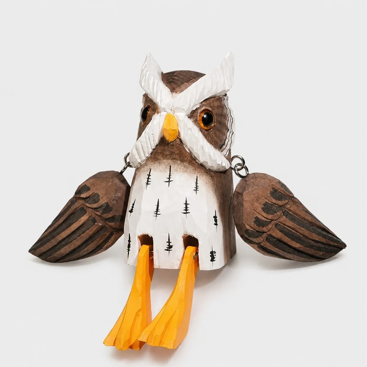 Hand-carved wooden hanging-leg owl ornament