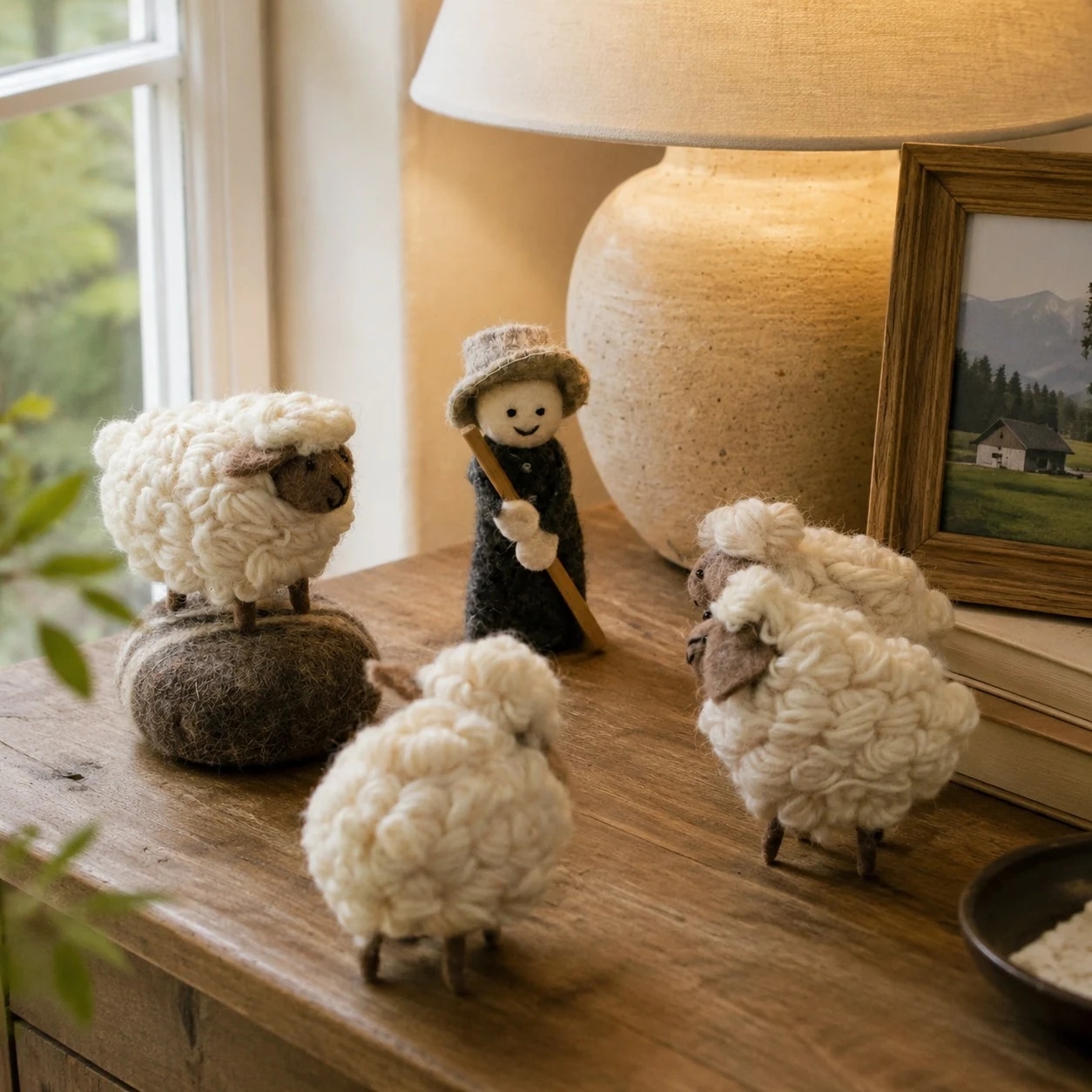 handmade wool felt sheep figurine