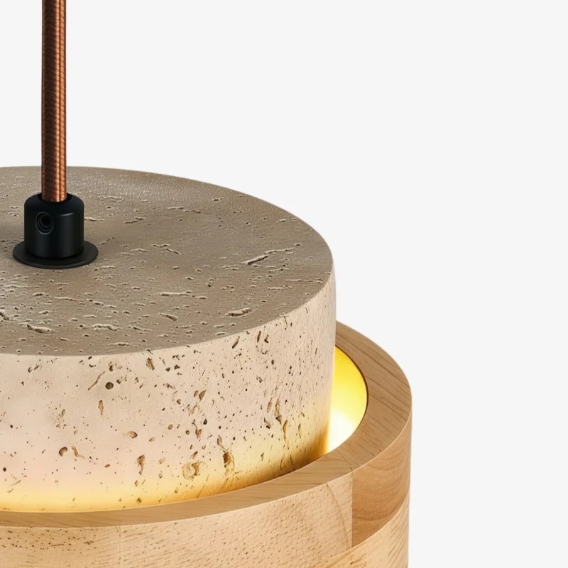 Travertine shade top connection and cord detail