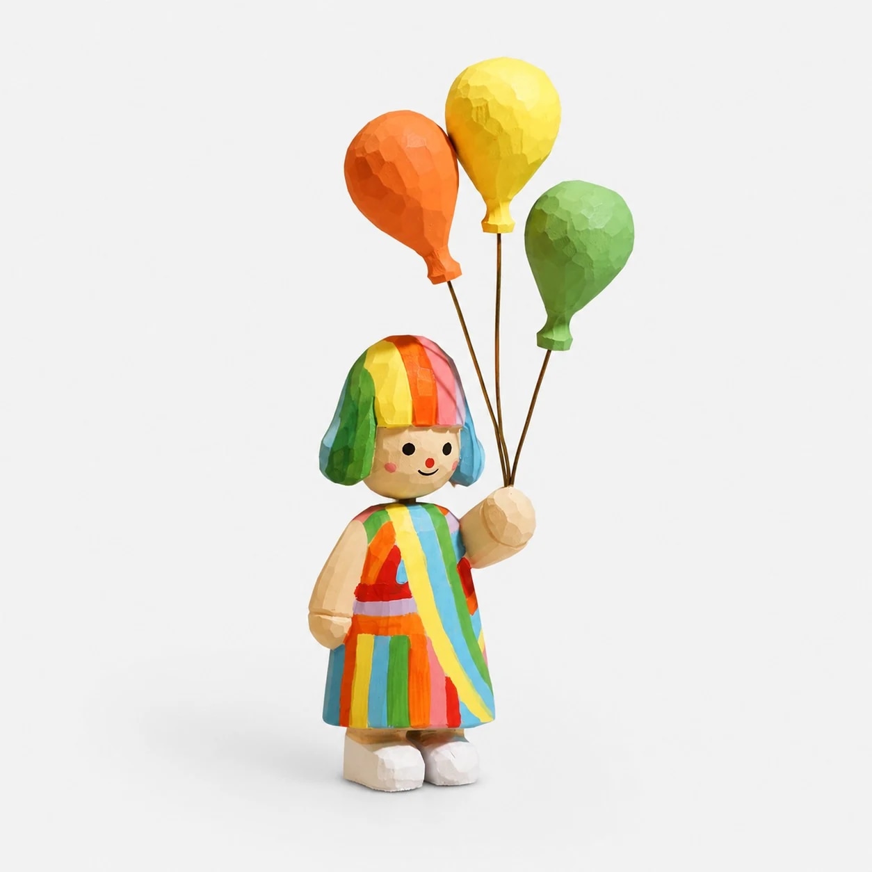 Rainbow balloon girl wooden figurine full view