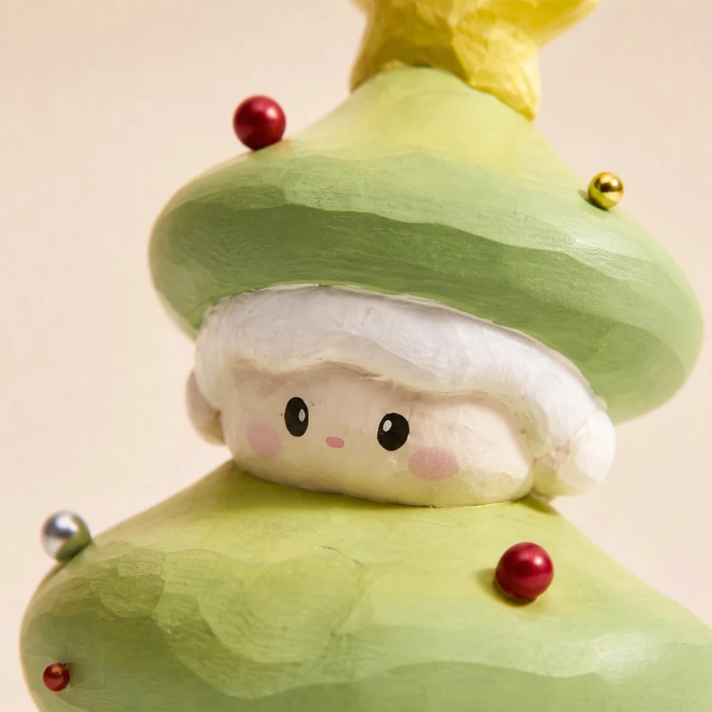 Close detail of handmade wooden Christmas tree ornament texture