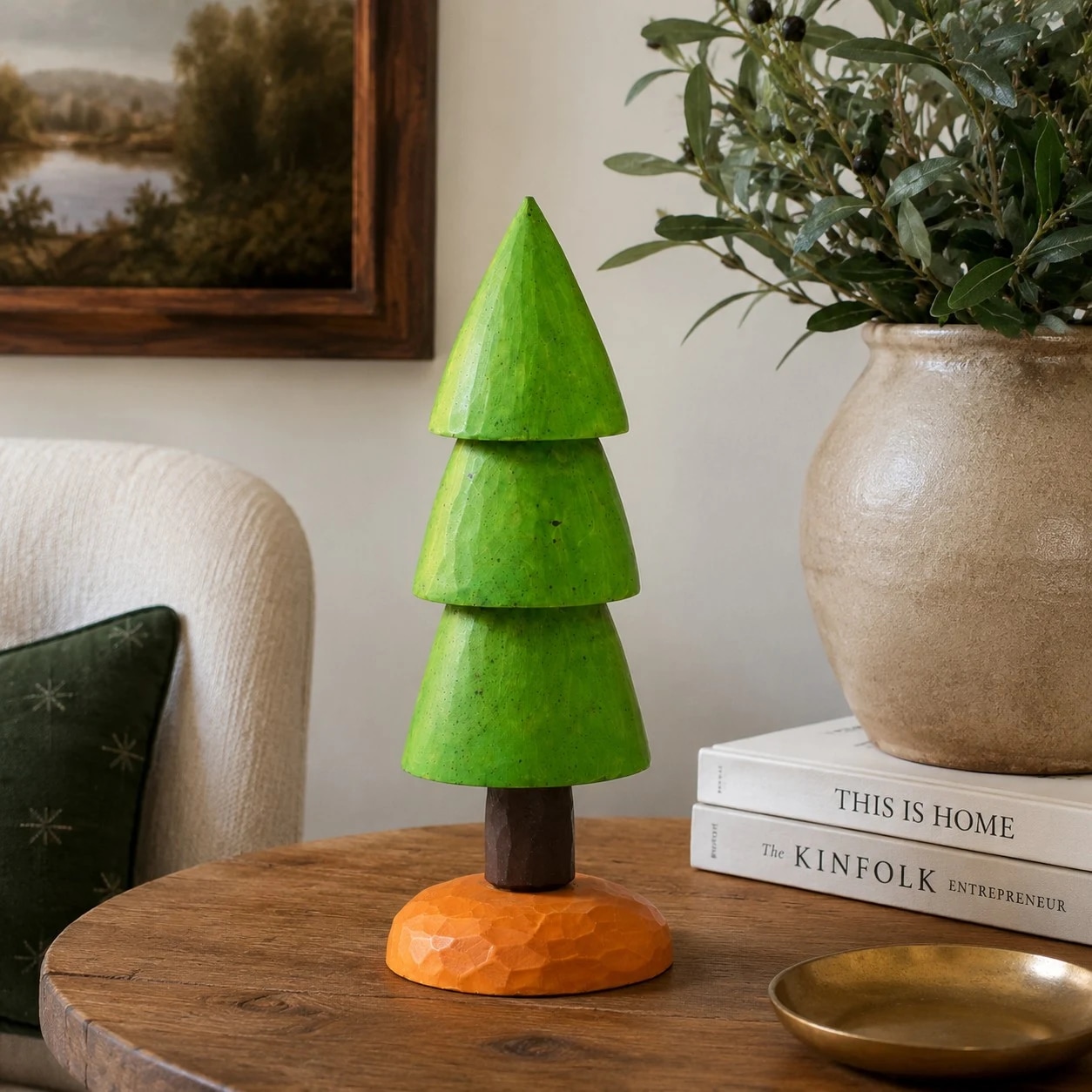 Wooden pine ornament decor view