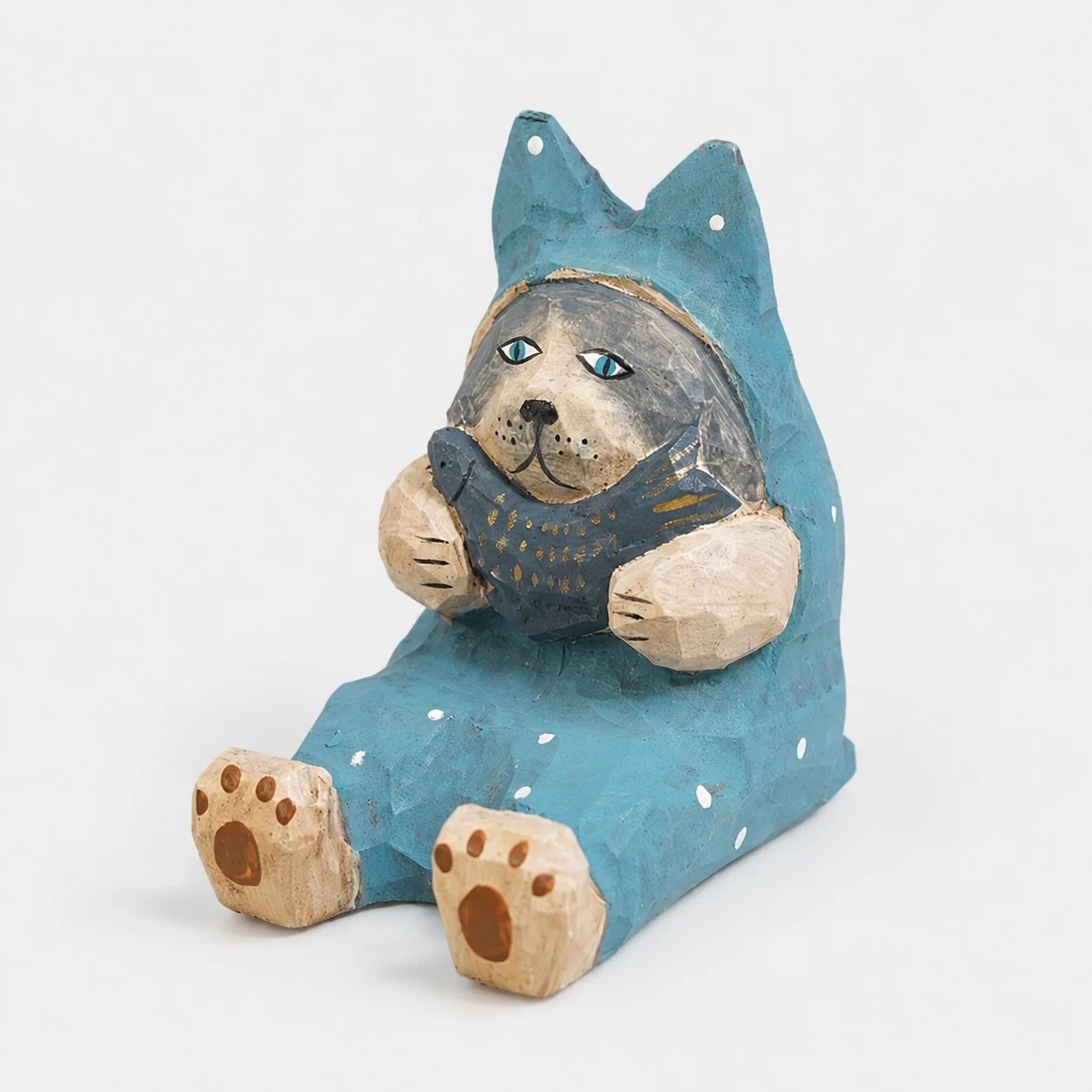 Hand-carved wooden animal phone stand
