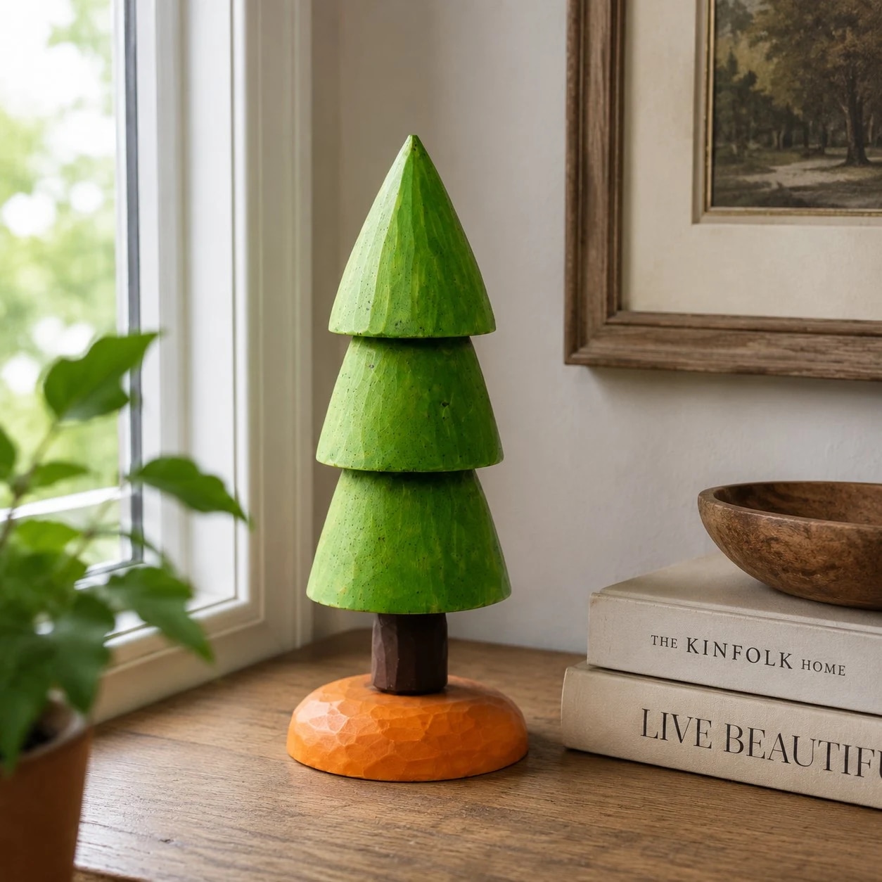 Wooden pine ornament decor view