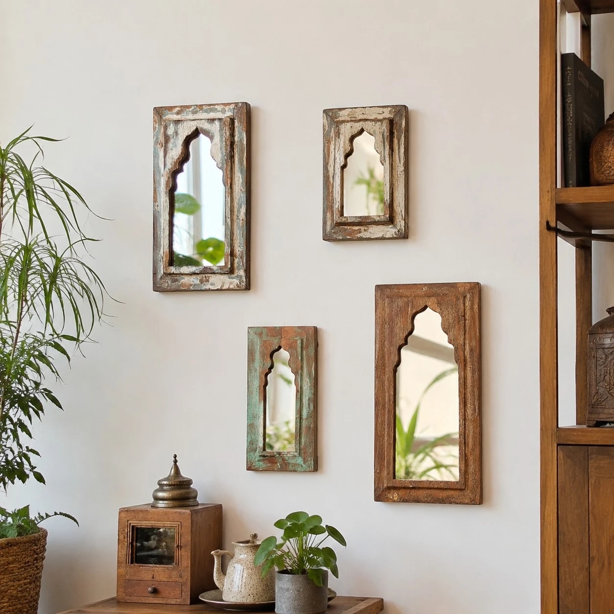 Rustic Carved Wood Arch Wall Mirror image 3