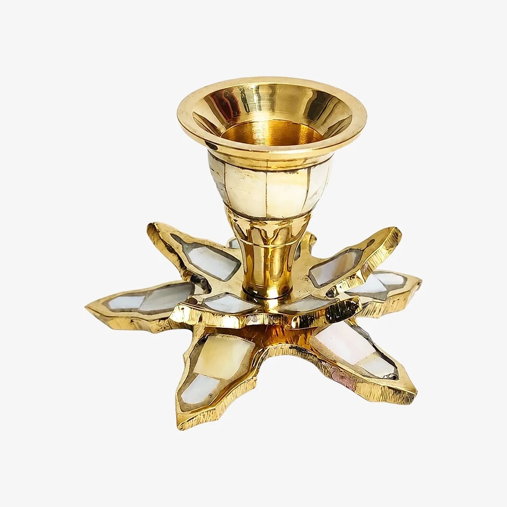 Shell-Inlaid Leaf Candlestick