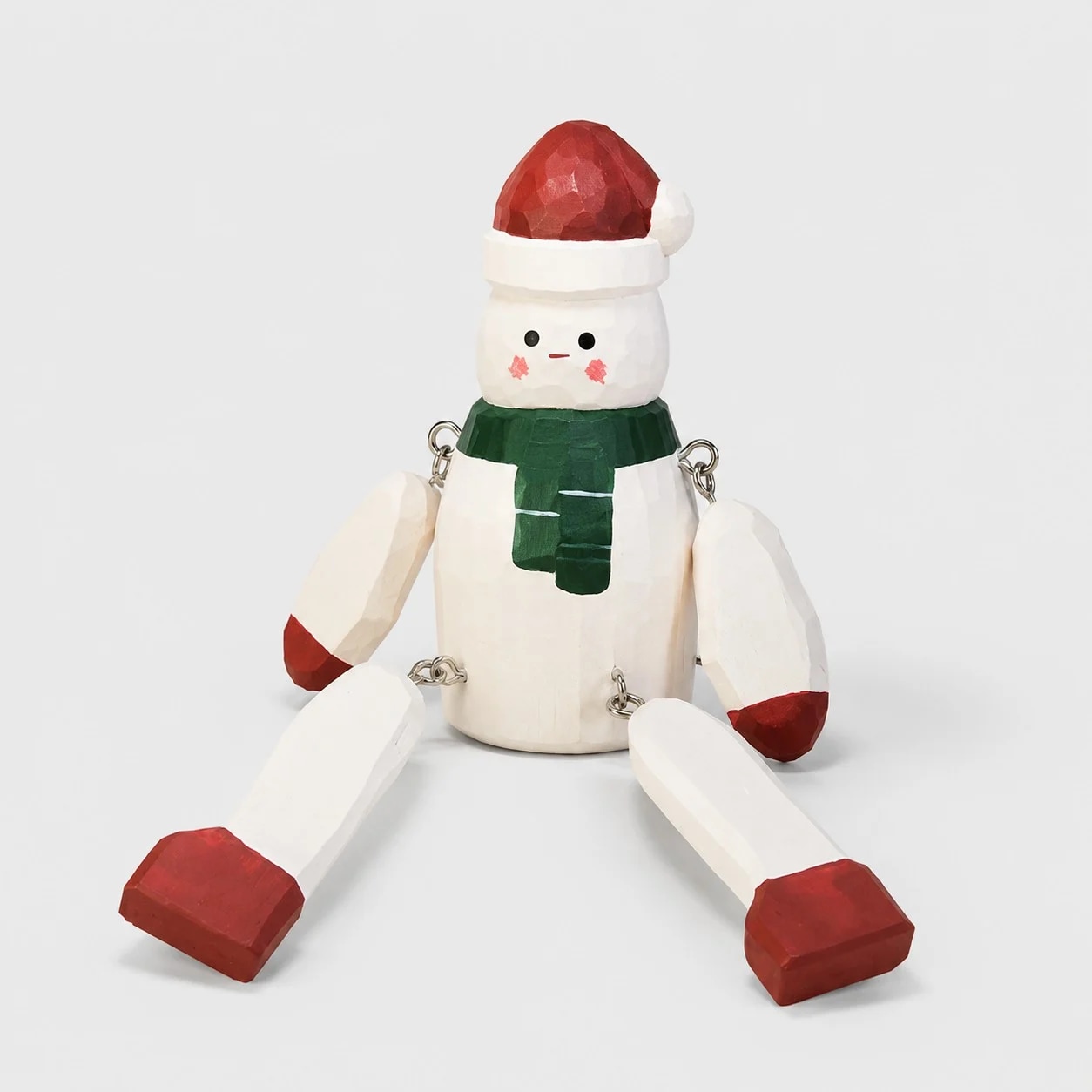 Hand-carved wooden gray snowman ornament