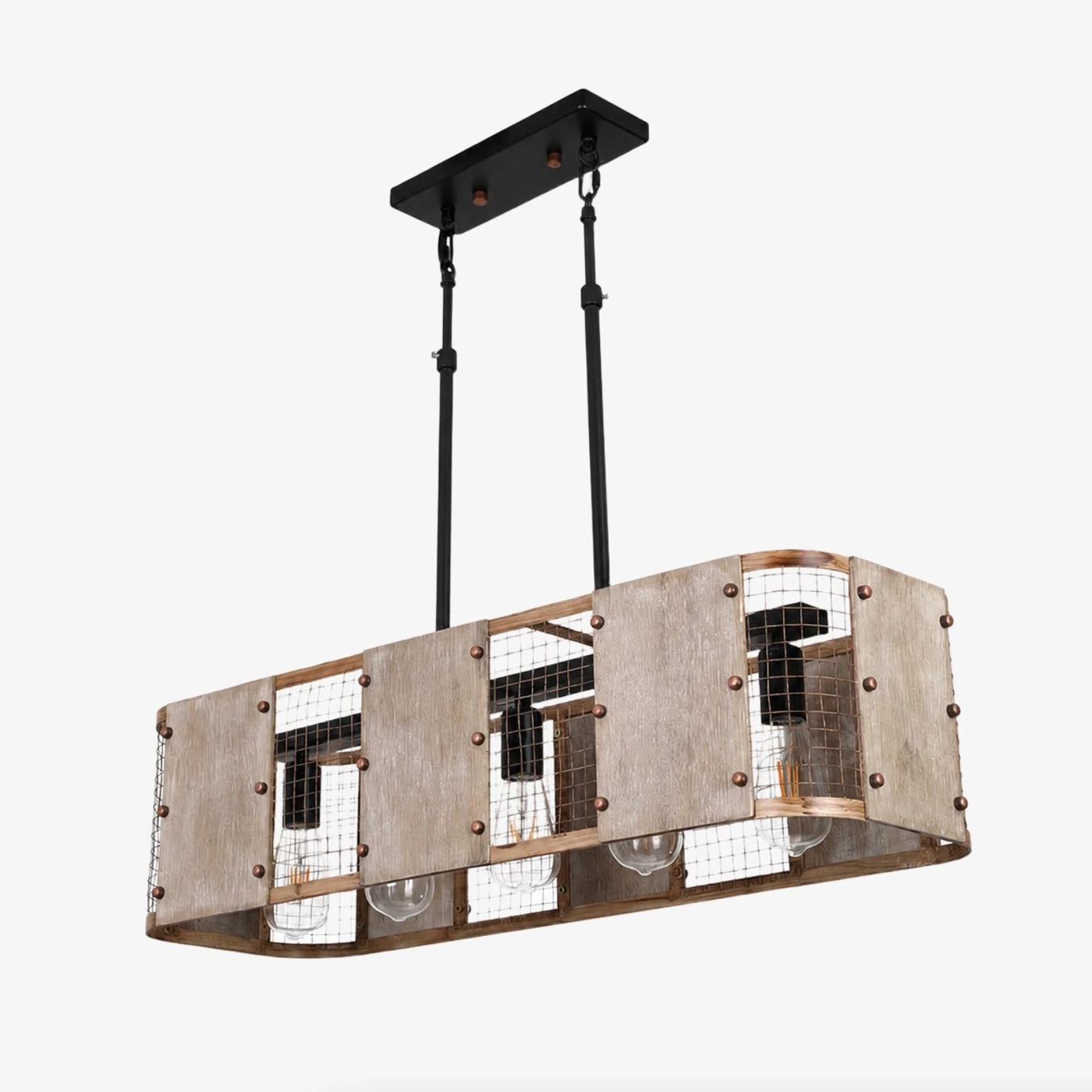 Wood finish five-light 80 cm warm pendant lamp SKU view