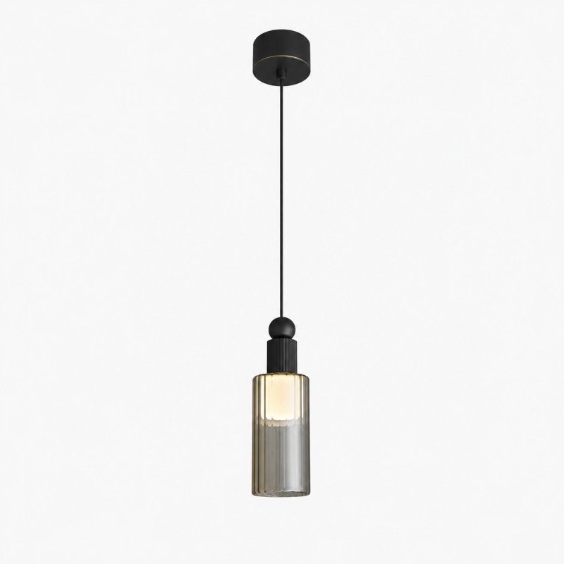 Single natural copper mini pendant by a kitchen window