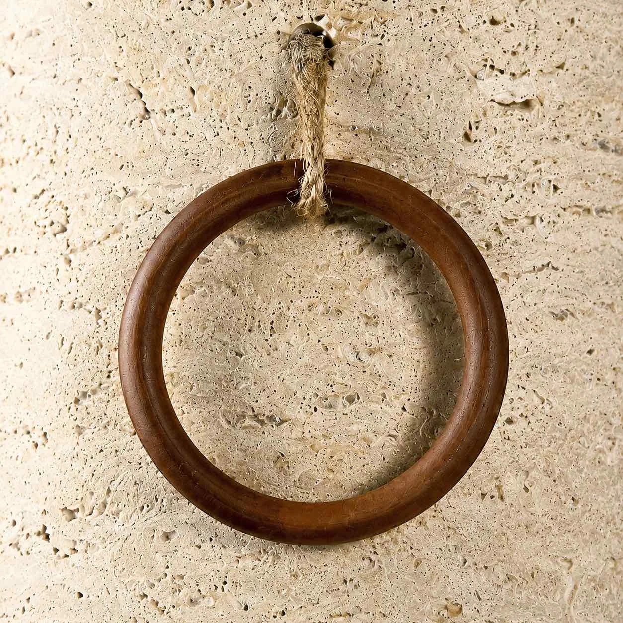 Travertine wood ring wall sconce detail