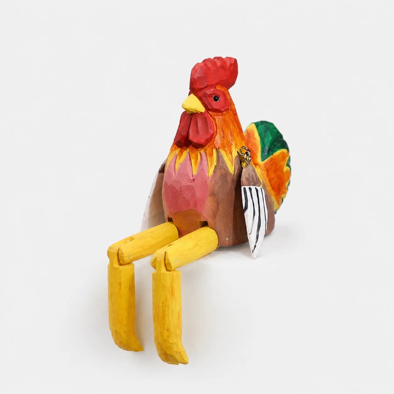 Hand-carved wooden rooster ornament