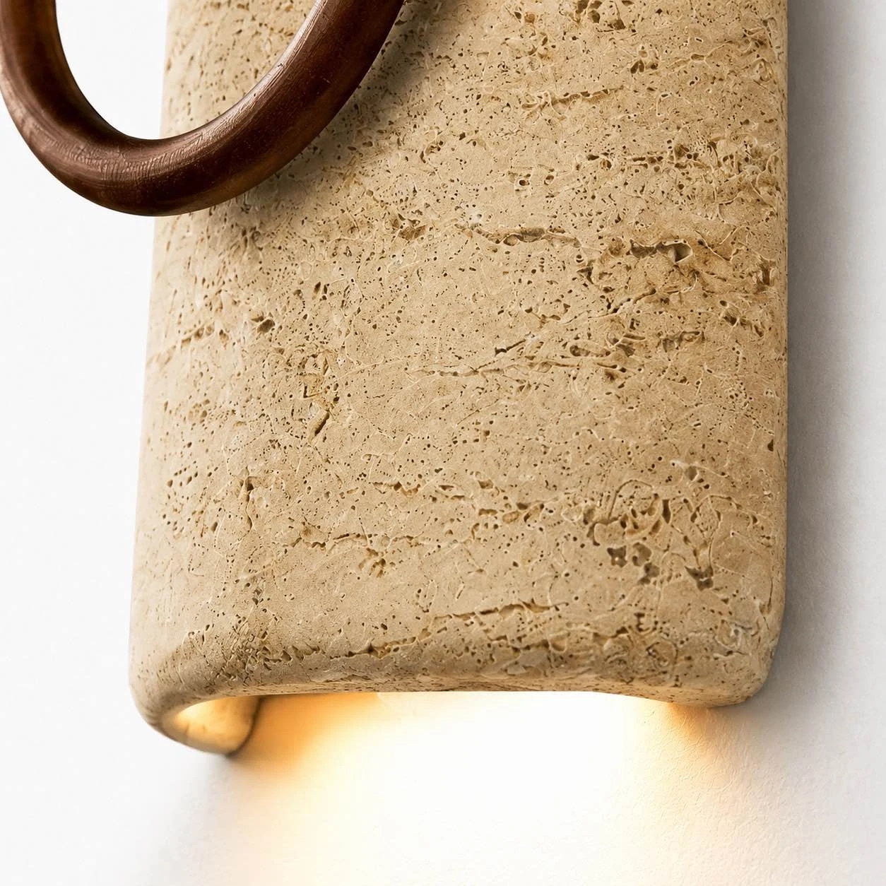 Travertine wood ring wall sconce detail