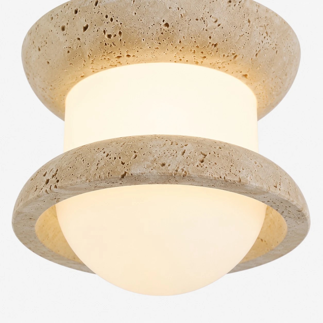 Travertine stone shade detail with integrated LED light