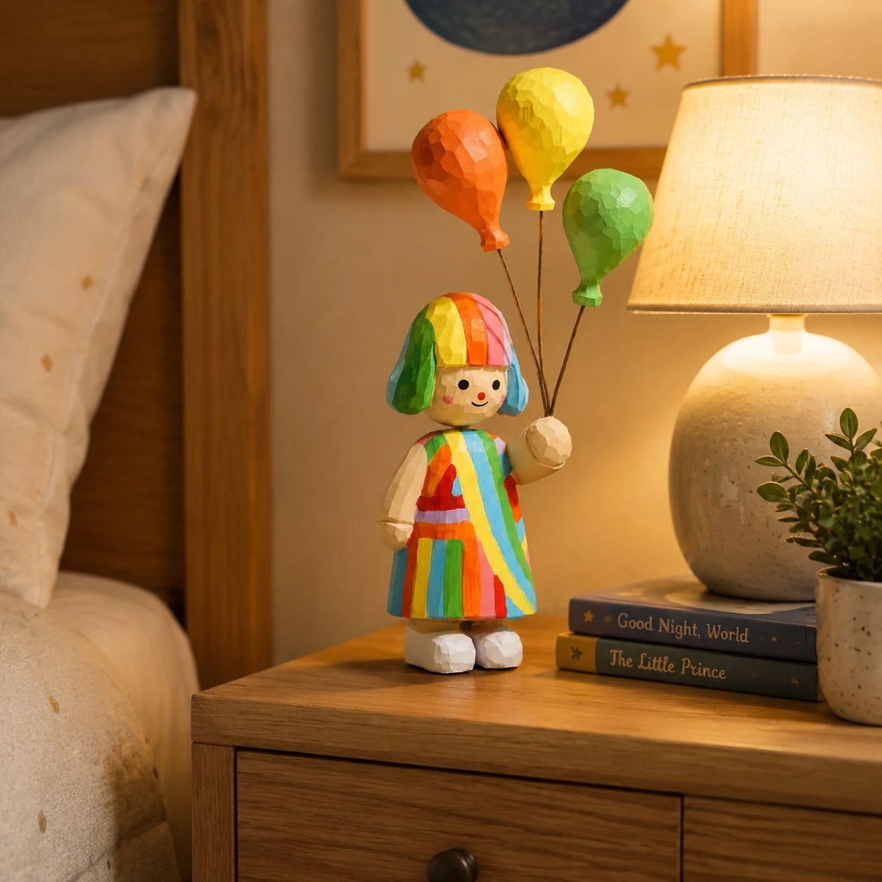 Figurine displayed on a bedside table