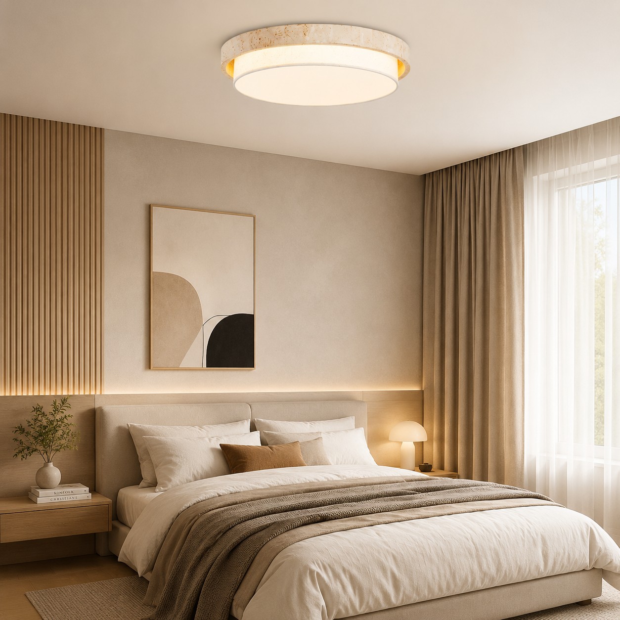 Travertine Fabric Flush Mount Ceiling Light