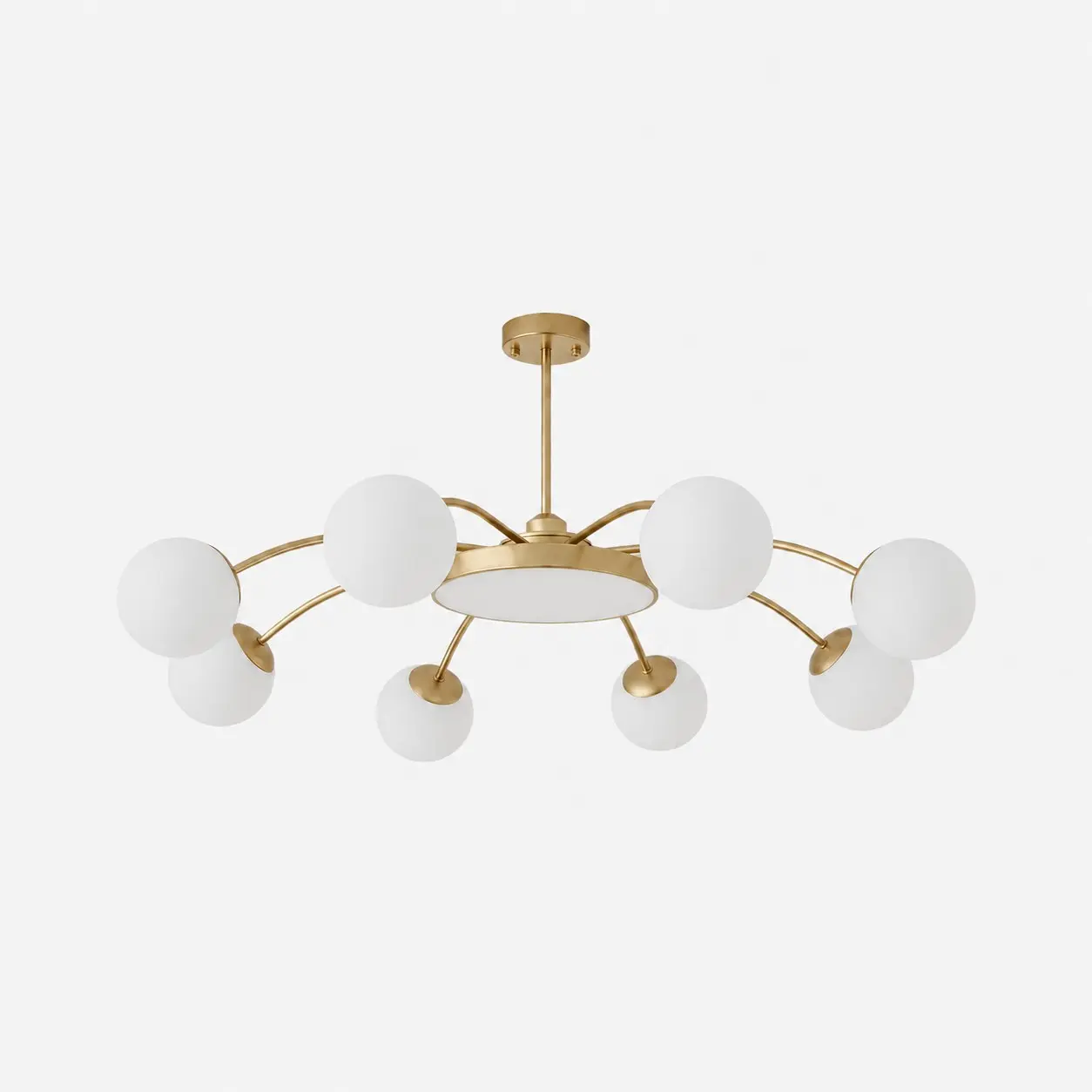 Modern milk glass chandelier with 8 lights in Gold