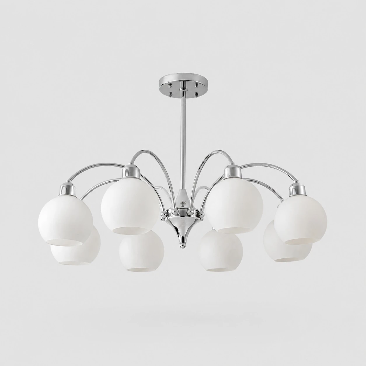 Chrome 8-light glass globe chandelier