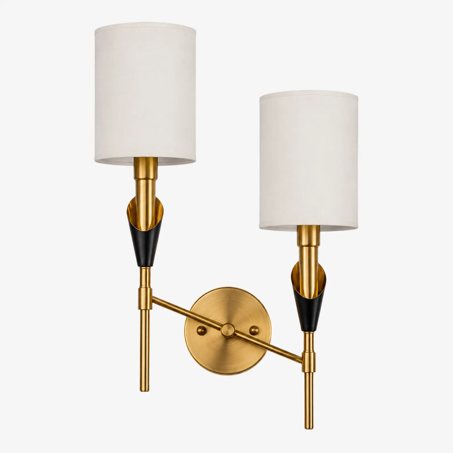 Antique brass parallel double-head wall lamp with fabric shades